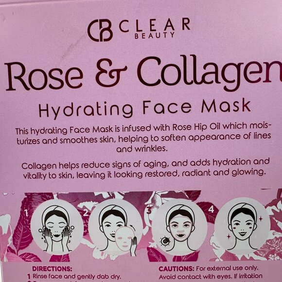 Clear‎ Beauty Rose & Collagen Hydrating Face Mask Toning & Wrinkle Reducing  NEW - Picture 4 of 6